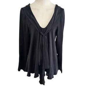 CMC by Color me Cotton Black Silk Long Sleeve‎ Top Shirt Size L Flowy Boho Twirl